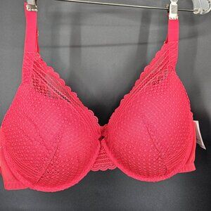 Auden Bra Womens 44DD Red Lace Push Up Comfort Wire Plunge Plus Size Underwire